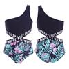Clubwear Breathable Quickly Dry Swimsuit Asymmetric Single Shoulder Strap Hollow Out Waist Letters Printed Jumpsuit