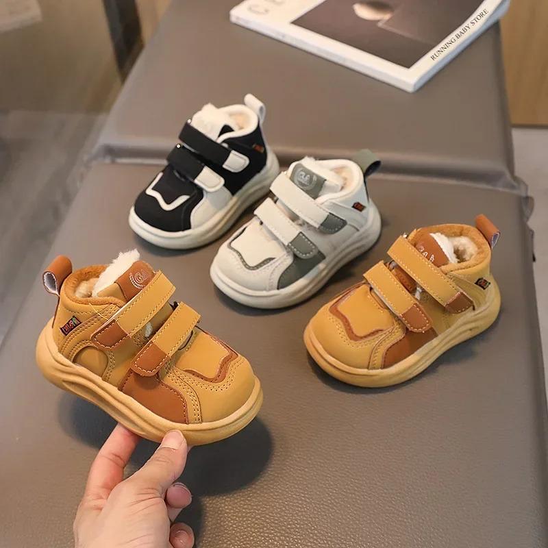 Velvet Children's Sneakers Winter Beige Girls' Soft-soled Baby tenis Shoes Kids Brown Boys' Casual Shoes Flat Heels I06249
