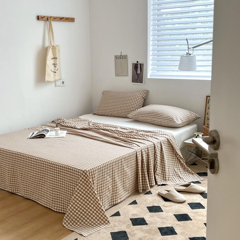 Cotton yarn dyed student dormitory single and double person cotton washed cotton bed sheets