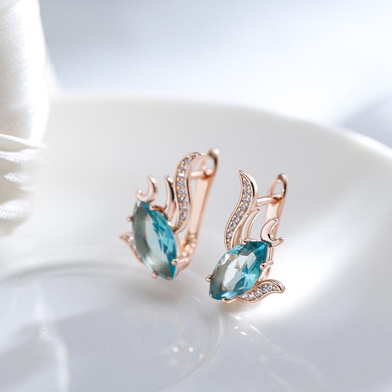 Роскошные серьги с модным узором из синего циркона для женщин, одинаковые ювелирные изделия золотого цвета, элегантные висячие уши