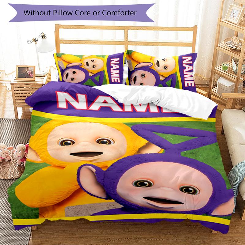 3pcs Teletubbies1 Cover Set - Personalized Name, HD Printed Bedding with 1 Cover and 2 Pillowcases - Perfect for Home Decor, Easy Care