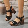 Women's Thick Heeled Sandals Retro Metal Buckle High Heels Sandals Summer New Rome Sandals for Women Leisure Platform Sandalias
