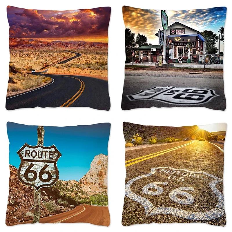 Наволочка Route 66 Retro, украшение для дома, полиэстер, наволочка для дивана, наволочка для автомобиля, натуральный пейзаж, Funda Cojin