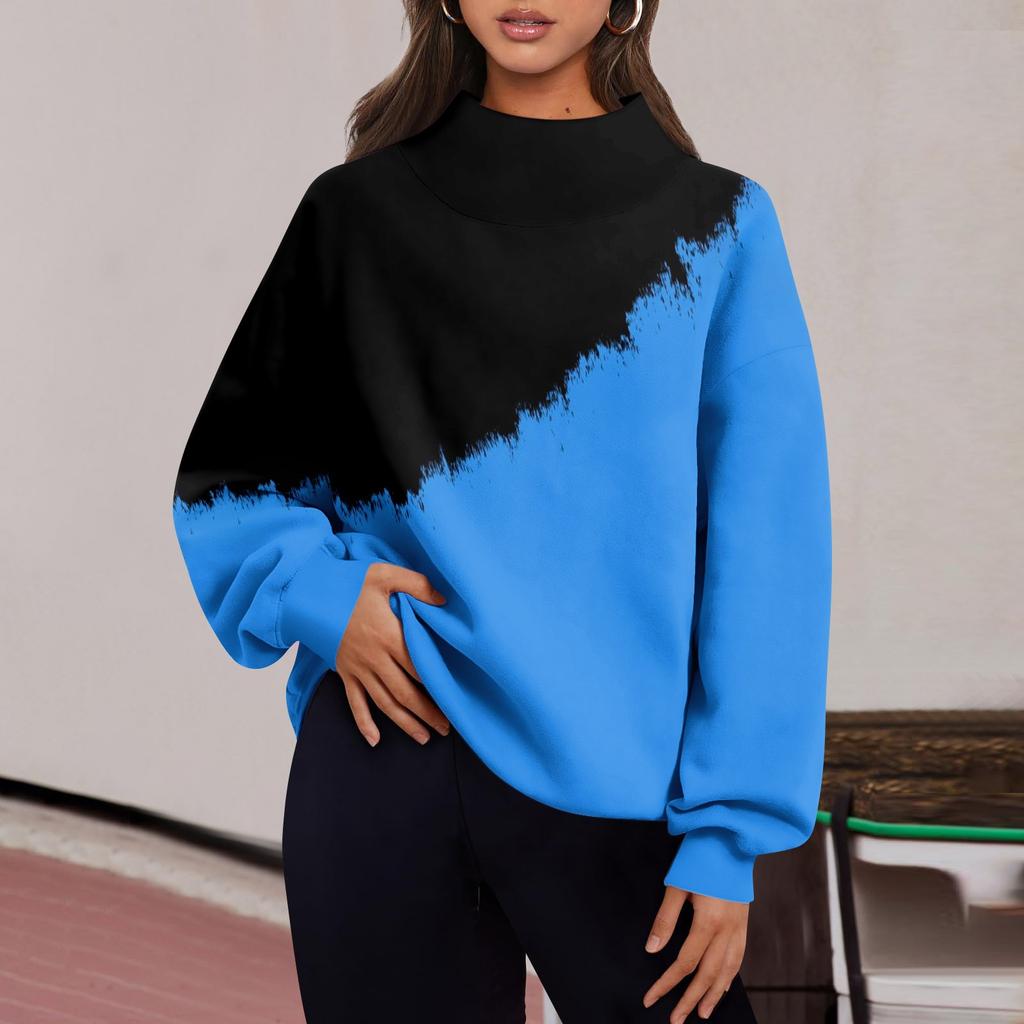 Женская мода с принтом и длинными рукавами, свободная полуводолазка с разрезом, толстовка, топ