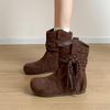 Ретро бахрома короткие ботинки женские осенние новые темпераментные универсальные с круглым носком ботинки на наборном каблуке с внутренней платформой ковбойские ботинки