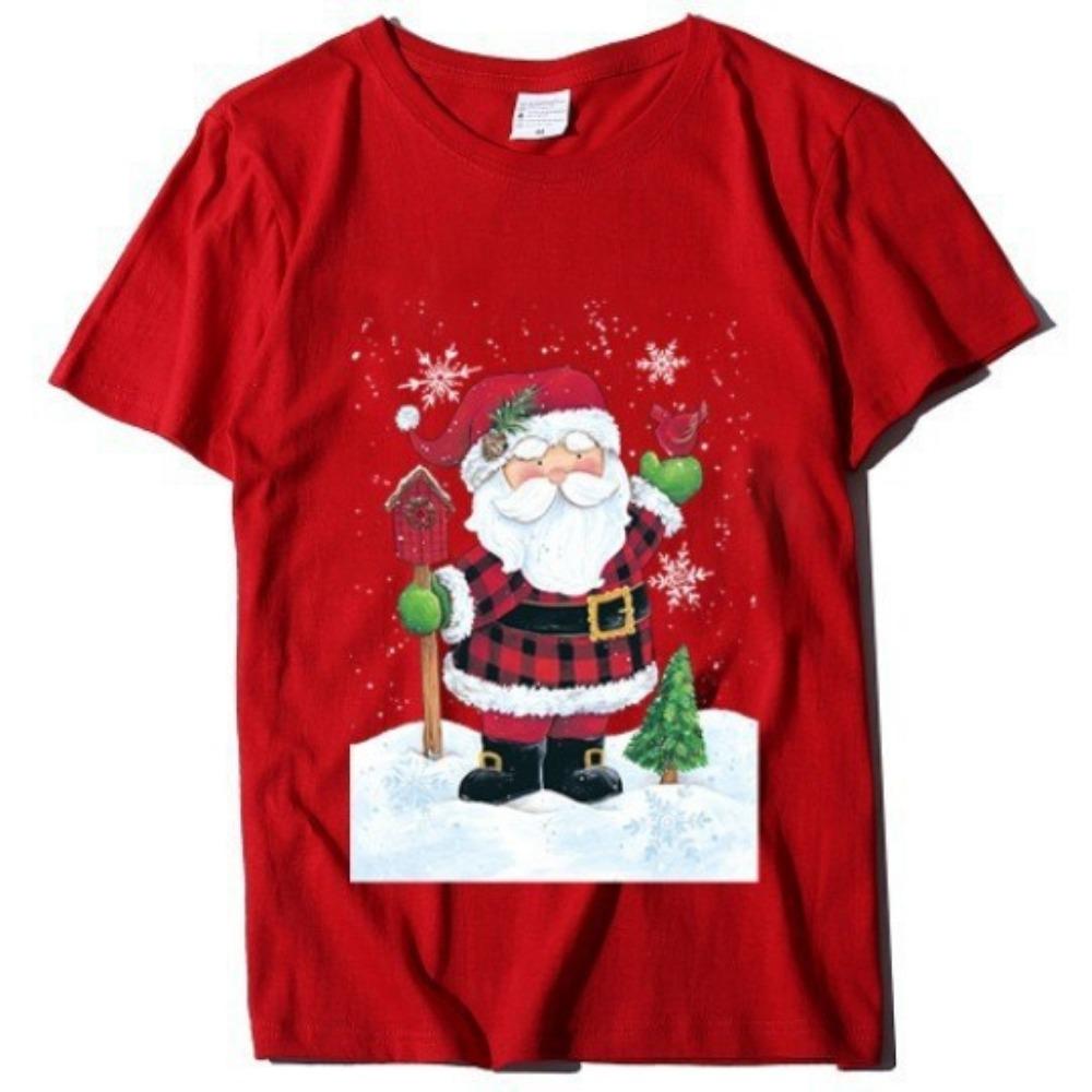 2025 New Children's Short Sleeved Christmas Reindeer Christmas Pattern Printed Girl's T-shirt Exquisite Christmas Cartoon Top