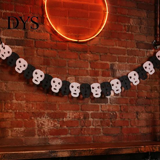 Classroom Garden Party Wall Hangings 10FT Halloween Garland, Spooky Skull Pumpkin Spider Hanging Paper Bunting Easy Assembly Holiday Banners