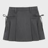 Women's High-Waist Grey Pleated A-Line Skirt with Lace-Up Bow, Anti-Exposure Design