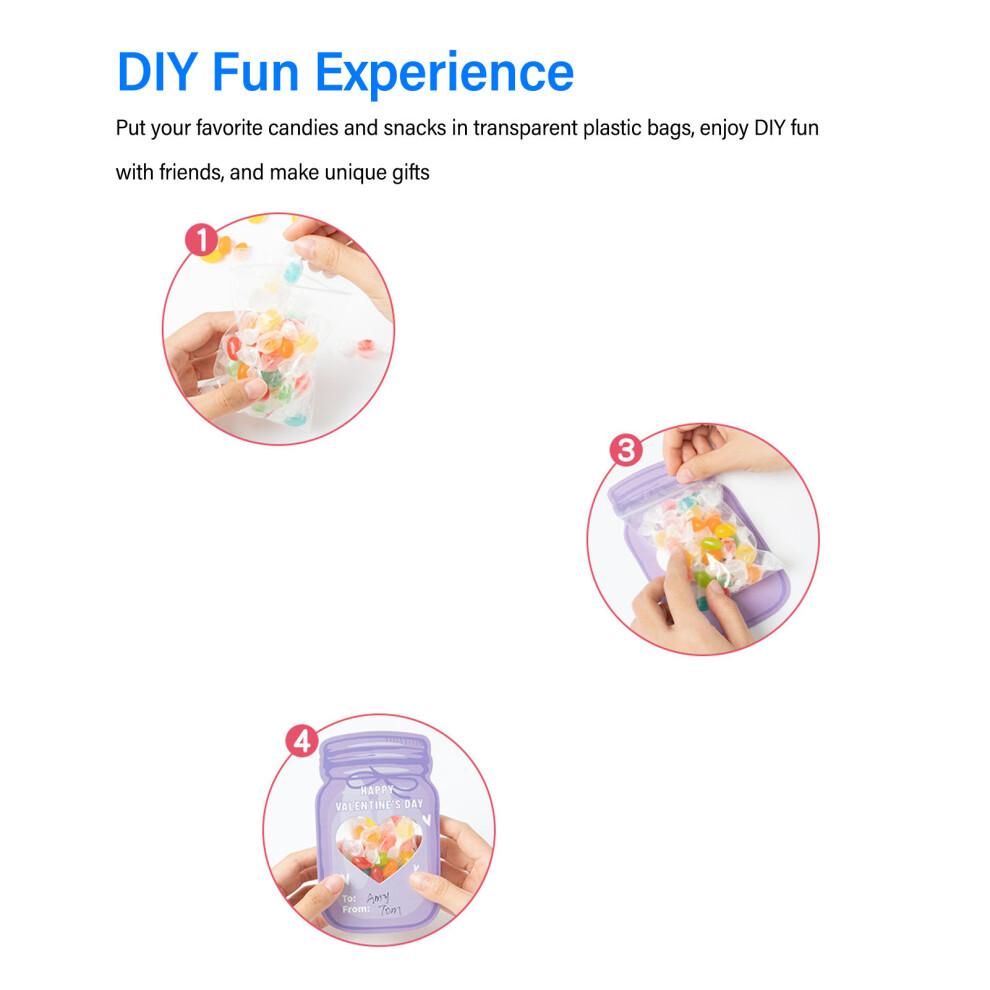 Kids Valentines Cards Set - 30 Jar Designs with Adhesive & Bags