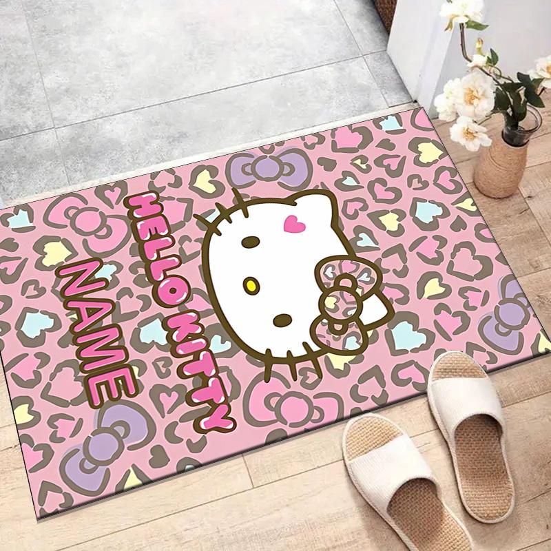 Custom HelloKitty Mat Personalized Name, Polyester Washable Indoor Entryway Rug, Gift for Christmas, Easter, Thanksgiving Day
