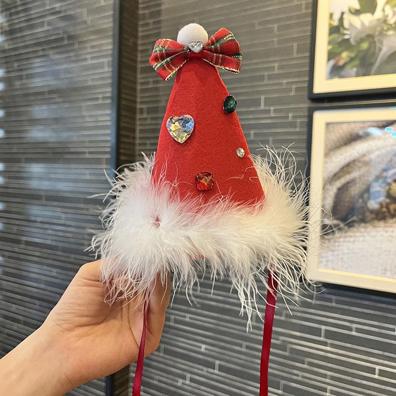 Повязка на голову с красным бархатным бантом в виде оленя - милый рождественский аксессуар для волос для девочек