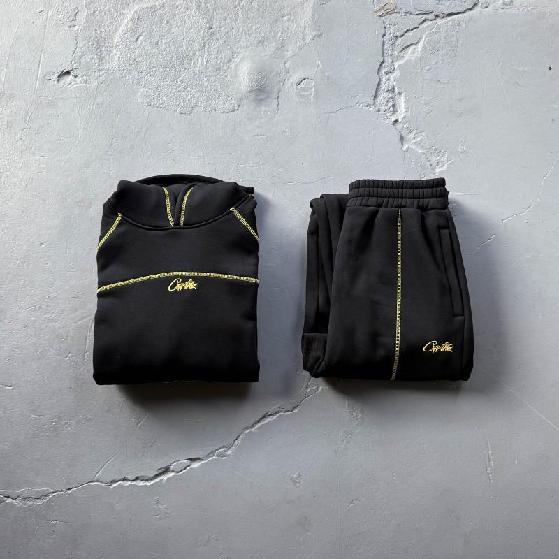 Mens Oversized Hooded Sweatshirt Jogger Pants Set - Embroidered Letter Design Cotton Blend Fleece Lined Fall Streetwear
