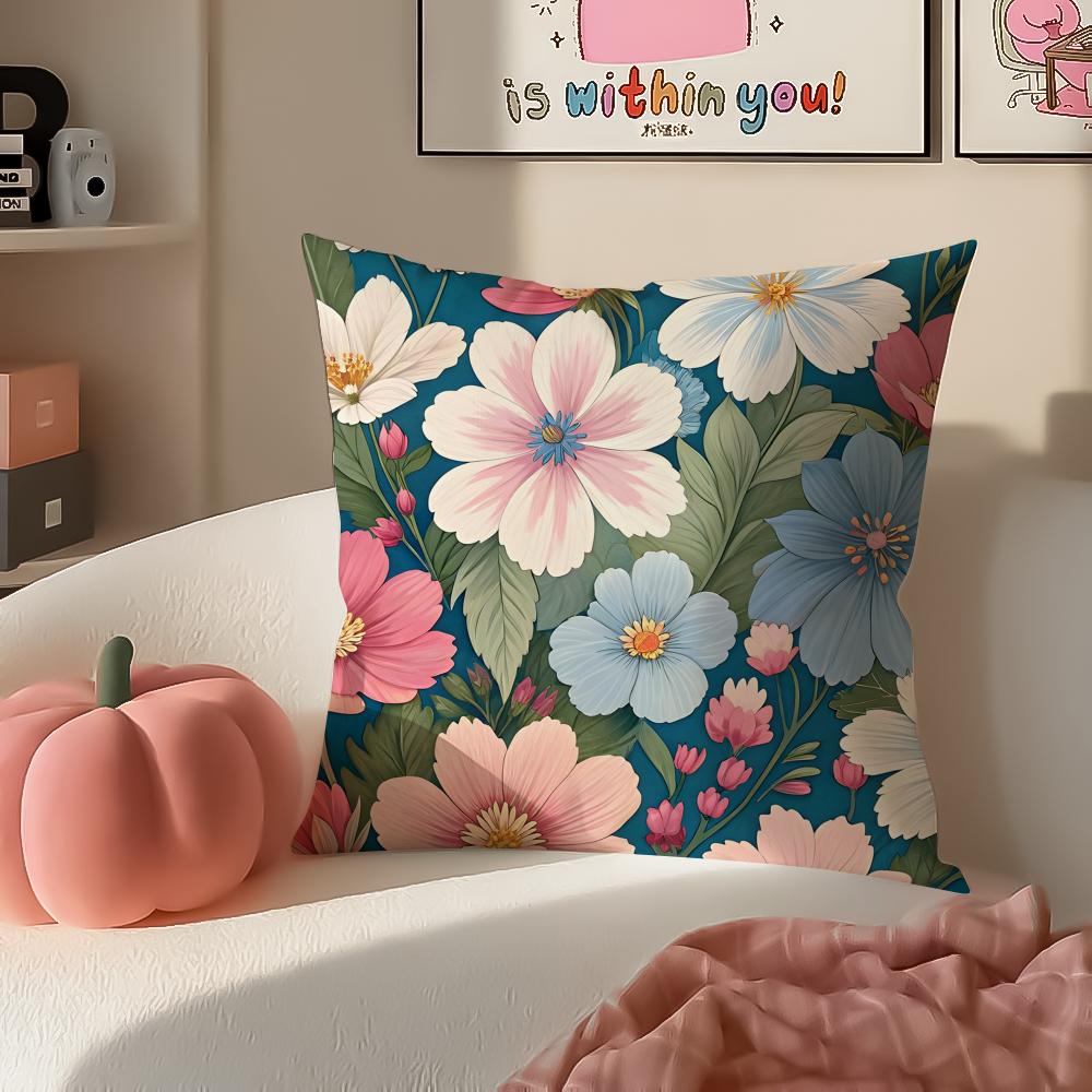 Fashion Beautiful Floral Art Cushion Cover Pillowcase Short Plush Invisible zipper Room Sofa Cushion Cover