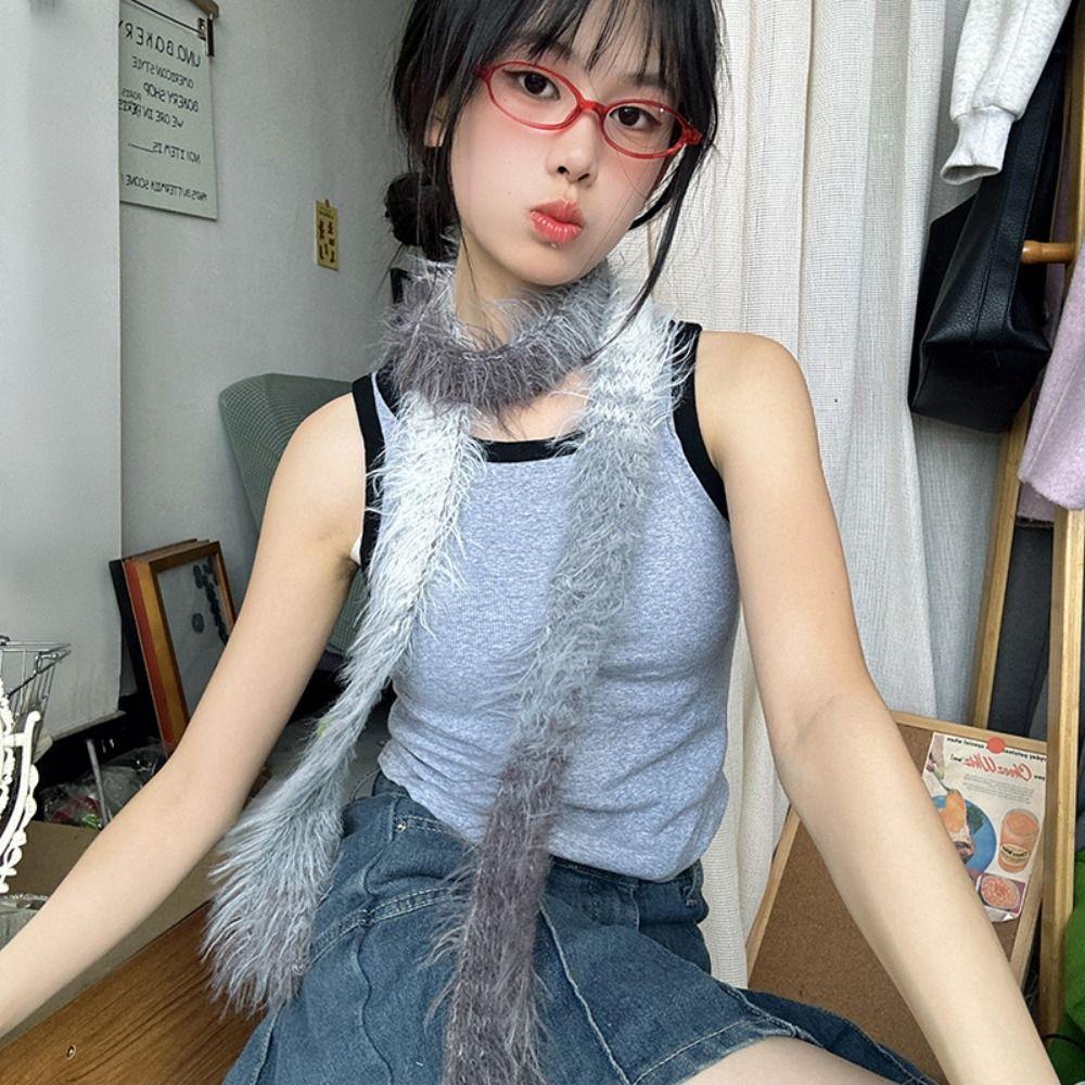 Субкультура Y2K искусственный мех шарф Harajuku чокер стример модный узкий длинный шарф для женщин