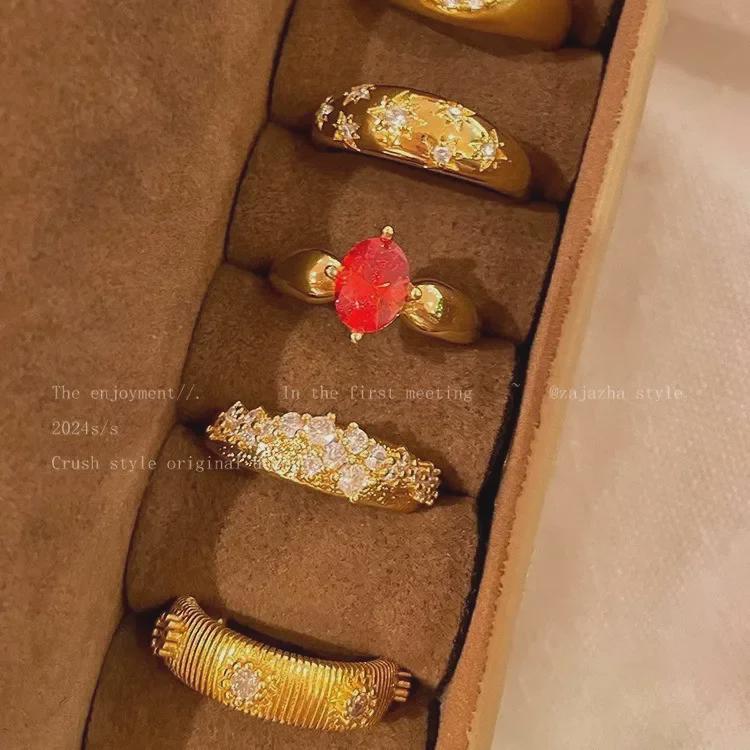 Women's Vintage Gold Brushed Adjustable Ring with Medieval Style Design