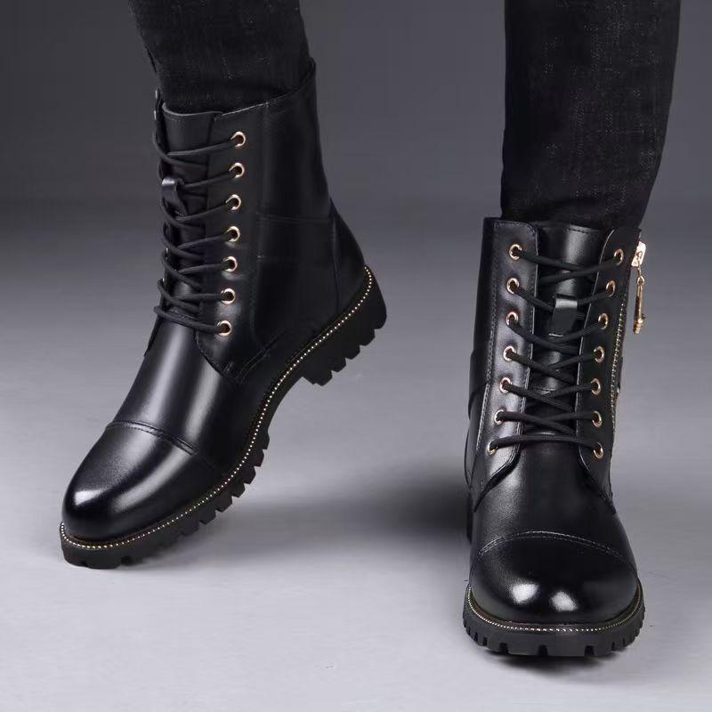 Мужские ботинки Мартин 2025 года, черная кожа, средней высоты голенища, натуральная кожа, износостойкие, на молнии