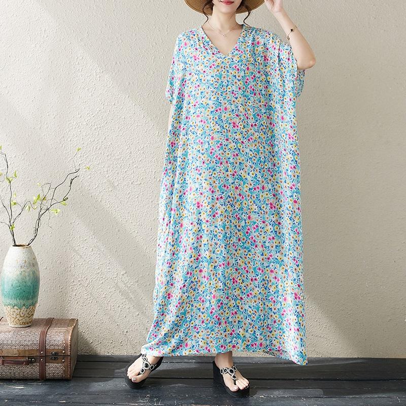 Новые женские платья с коротким рукавом больших размеров в винтажном стиле с цветочным принтом, повседневное свободное длинное летнее платье макси