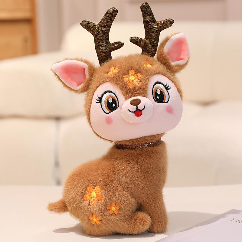 Cute Sika Deer Doll Plush Toy Deer Lying Deer Doll Girls Bag Keychain Children'S Doll
