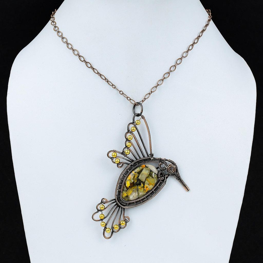 Медный кулон из яшмы, медная проволока, кулон, ювелирные изделия в виде птиц, кулон ручной работы в стиле бохо, ювелирные изделия из меди, драгоценных камней, женский специальный подарок