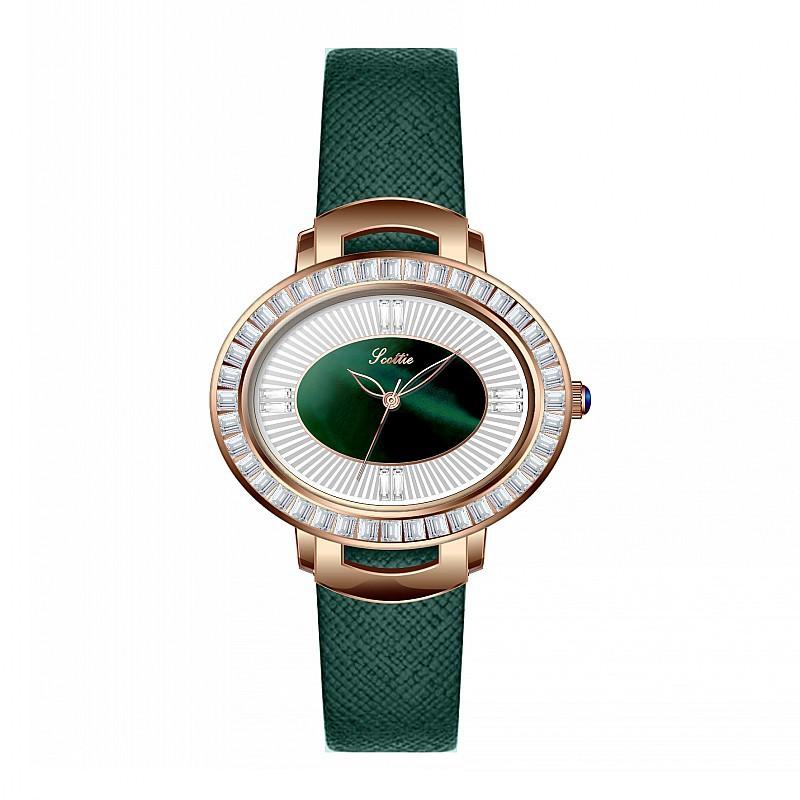 Stylish And Simple Temperament Women'S Watch Diamond-Encrusted Oval Personalized Watch Women'S Small Green Leather Strap Women'S Watch