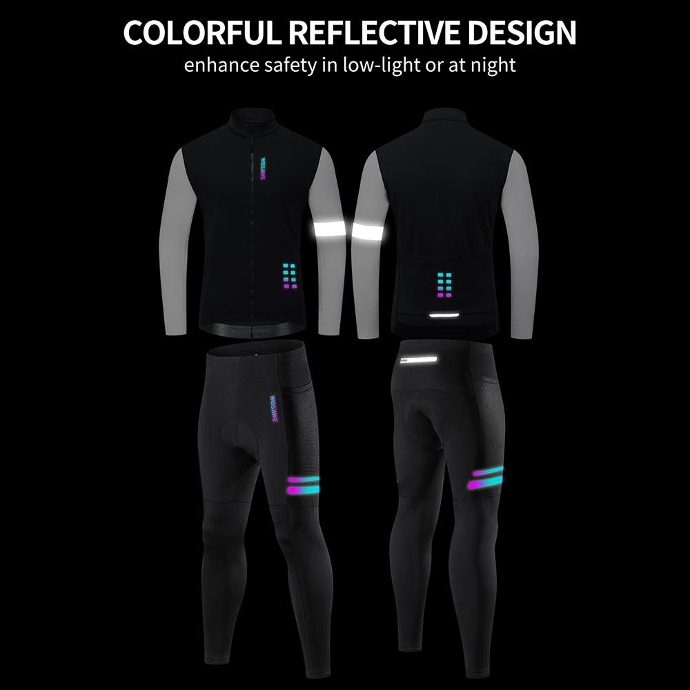 Wosawe Winter Men Cycling Set Thermal Fleece Soft Shell Jacket High Stretch Bicycle Riding Long Pants Warm Outdoor Sports Wear