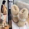 Women's Furry Mouth Lightweight Thick Sole Winter Warm One-step Snow Boots Lined with Fleece Non-slip Wear Casual Sports Cotton Boots
