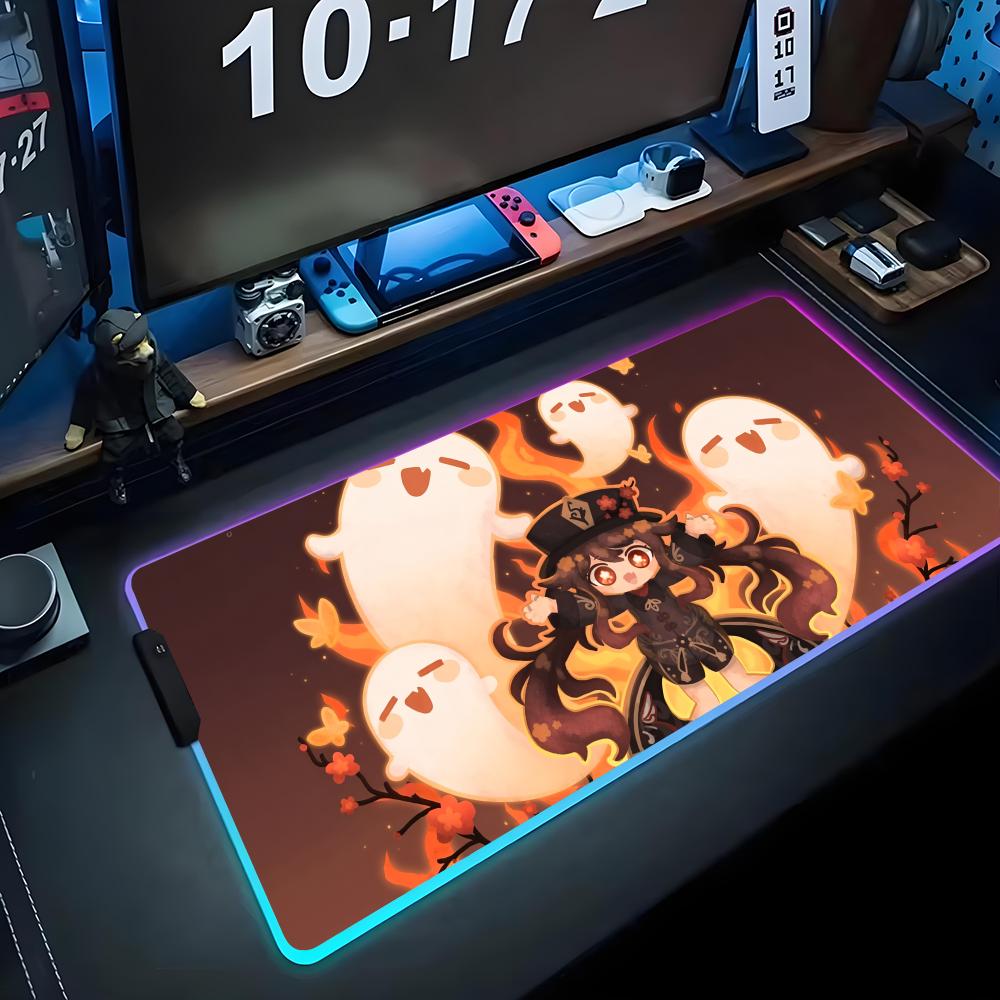 Hu tao Игровой коврик для мыши RGB Большой светодиодный коврик Настольный коврик для ПК Светящийся коврик для мыши Большие коврики для клавиатуры Настольный коврик с подсветкой