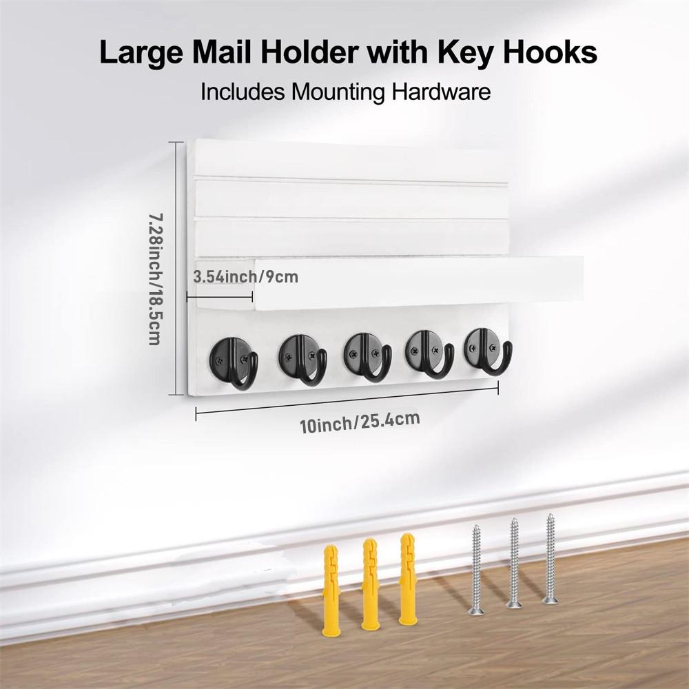 Деревянный держатель для ключей и почты, настенная полка из натурального дерева павловнии в деревенском стиле с 5 крючками для украшения прихожей, подвесная сумка, поводок для собак