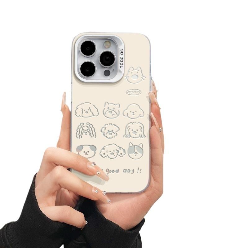 Cartoon puppy case for iPhone 13, 18, Pro Max, and iPhone 14 in silver 11/12 color, shockproof protective case.