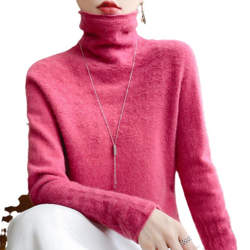 100% Wool High Neck Hollow Knit Sweater - Women's Slimming Autumn/Winter Cashmere Base Layer