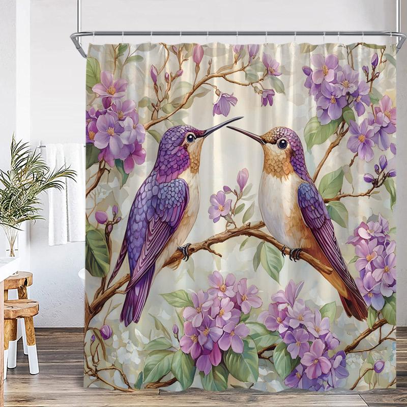 Bird Shower Curtains Colorful Birds On Tree With Green Leaves Farmhouse Bath Curtain Polyester Fabric Bathroom Decor With Hooks