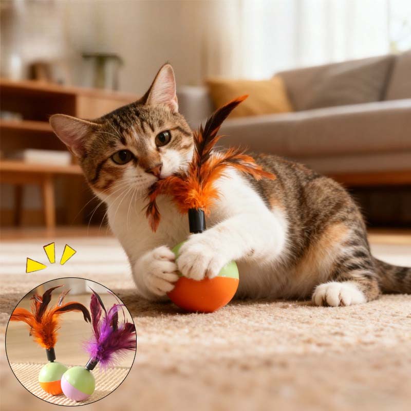 Игрушка-дразнилка для кошек, шарик с перьями, качающаяся кукла, издающая звуки, интерактивная игрушка для котят, для чистки зубов, устойчивая к укусам, аксессуары для кошек