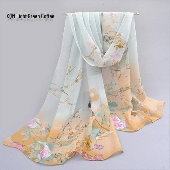 Весенне-летний шифоновый шелковый шарф: Легкая, напечатанная и универсальная женская солнцезащитная шаль