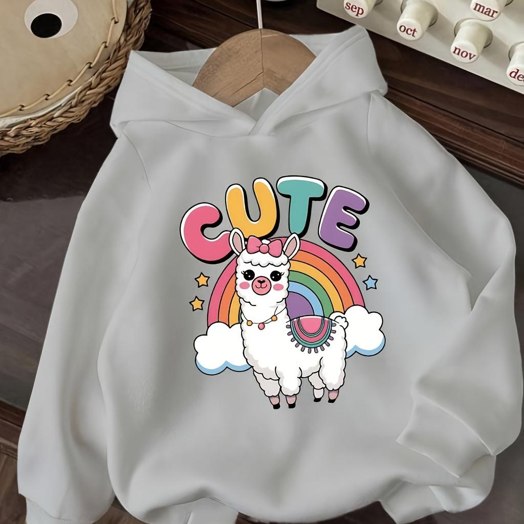 Casual children's sweatshirt/hoodie, cute sheep with English print, soft hooded pullover sweatshirt.