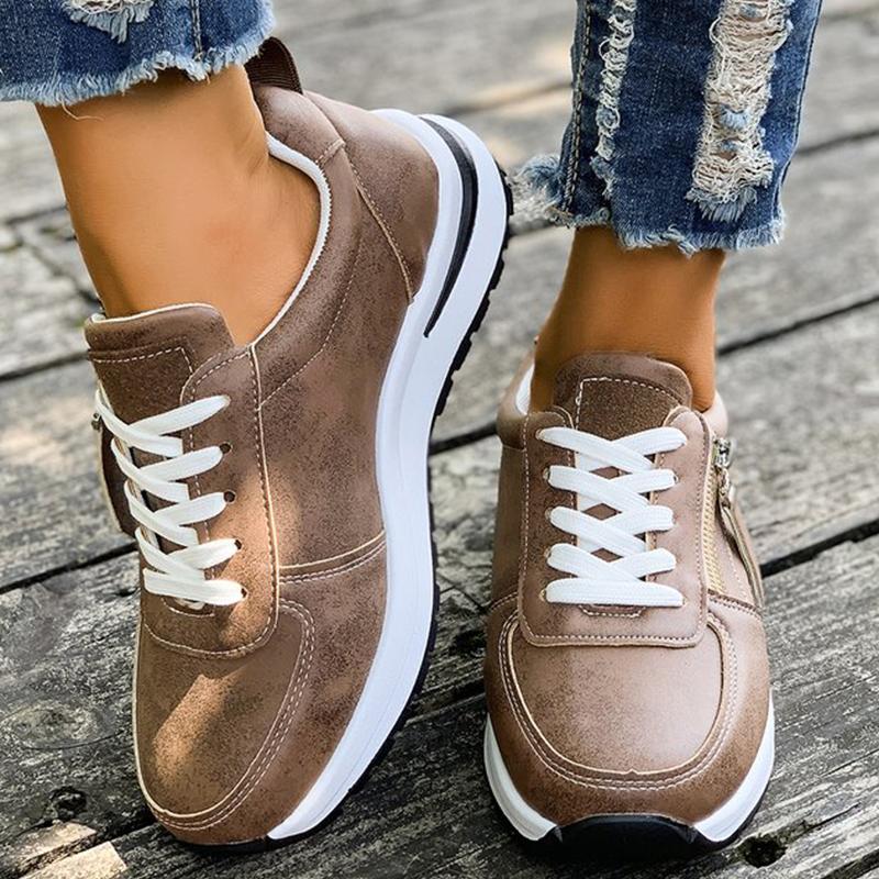 Fashion Casual Lace-Up Platform Sneakers for Women Autumn 2025 Solid Plus Size Shoes Woman Non-Slip Zip Female Sports Shoes
