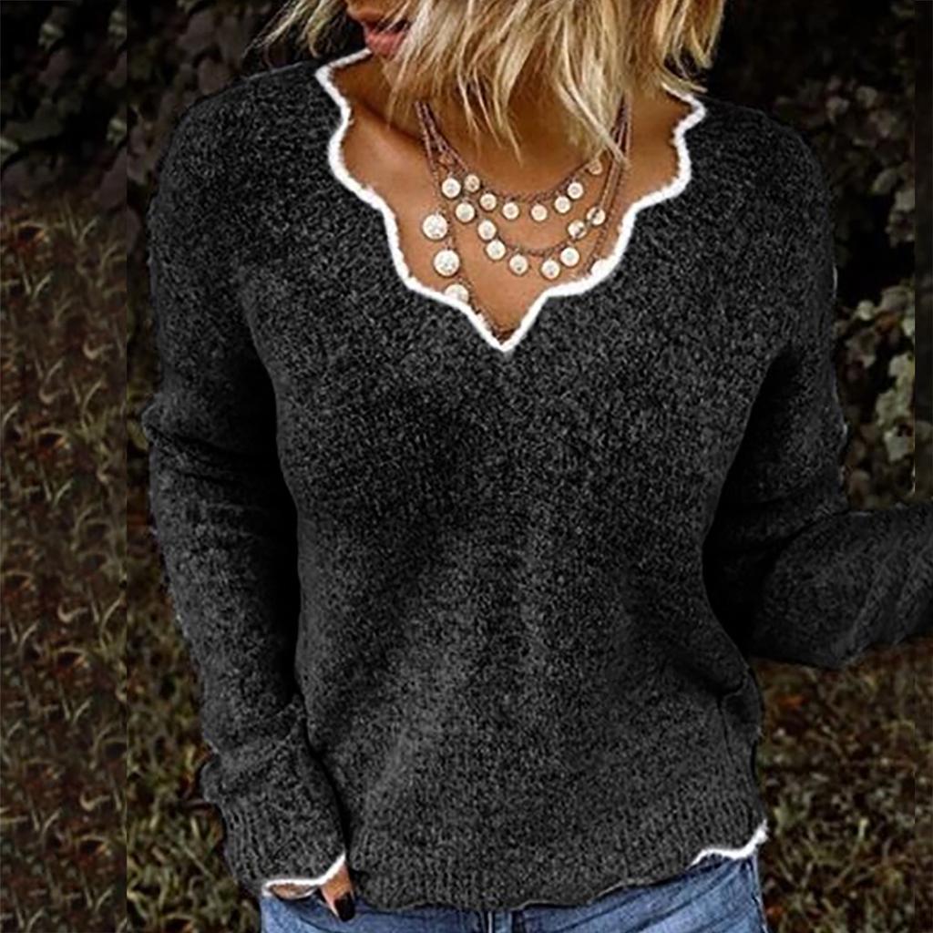 Женские вязаные свитера с V-образным вырезом, пуловеры, топы, женский однотонный повседневный джемпер, зимний женский с длинным рукавом