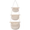 Cotton Linen Wall Hanging Fruit Basket 3 Layer Over the Door Organizer Classified Storage Hanging Storage Bag for Household