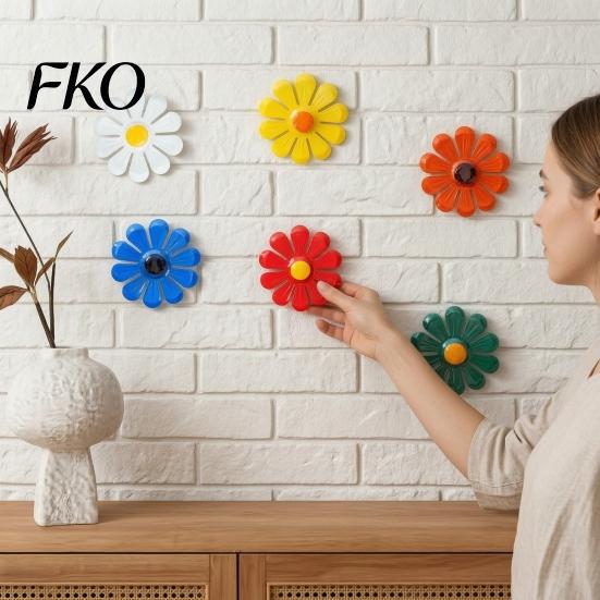 Metal Flower Wall Plaques 6Pcs Flowers Decor, Sunflower Ornament Art, Waterproof Art Hanging Decoration Garden Decor for Outside Indoor