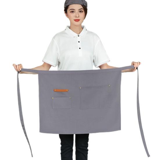 Half Apron with Pockets Waterproof Apron Stain-Resistant for Server Chef Cloth Solid Color Kitchen