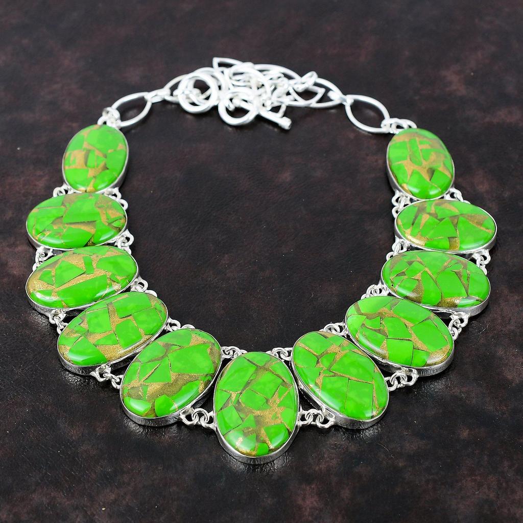 Медно-зеленое бирюзовое ожерелье, ожерелье из стерлингового серебра 925 пробы, драгоценный камень, ювелирные изделия ручной работы, регулируемая цепочка, ожерелье, подарок на годовщину для матери