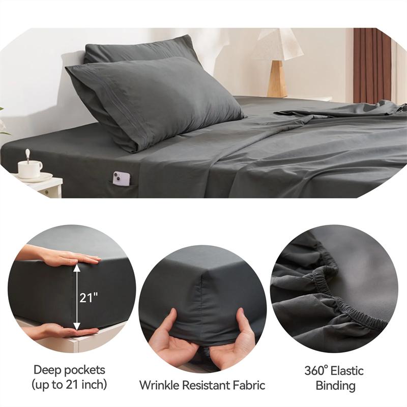 Extra Deep Pocket King Size Sheets Sets Fits Mattress Cover Split Head Flex King Sheet Set Bed Sheets Double Brushed Easy Fit 4 Piece Set FlexTop