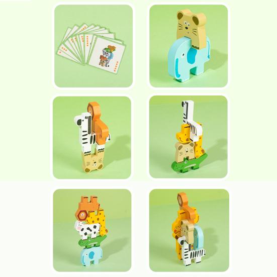 1 набор деревянных блоков для игры в наложение кубиков, игра-головоломка «Животное», «Мини-человек», игра-баланс, для дошкольников, мальчиков и девочек