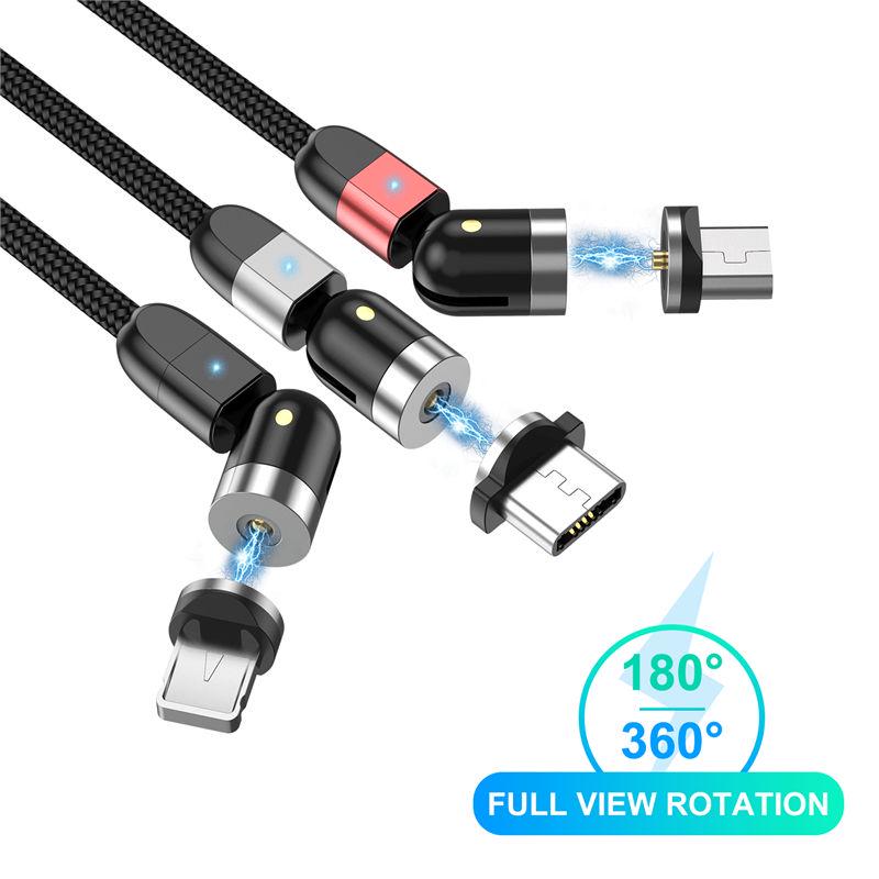 USLION Магнитный кабель Светодиодный нейлоновый кабель Micro USB Type C Зарядное устройство для Iphone USB-C Магнитный шнур Type-C