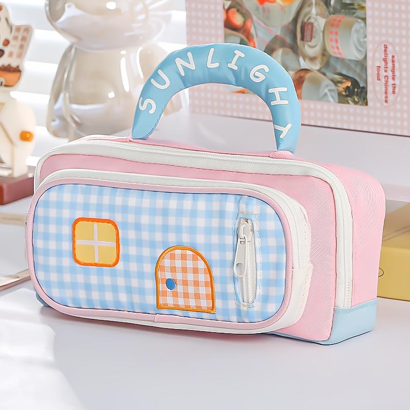 Dopamine Color-blocking Pencil Case Handheld Multi-functional Large Capacity Niche Design High-value Appearance Stationery Bag