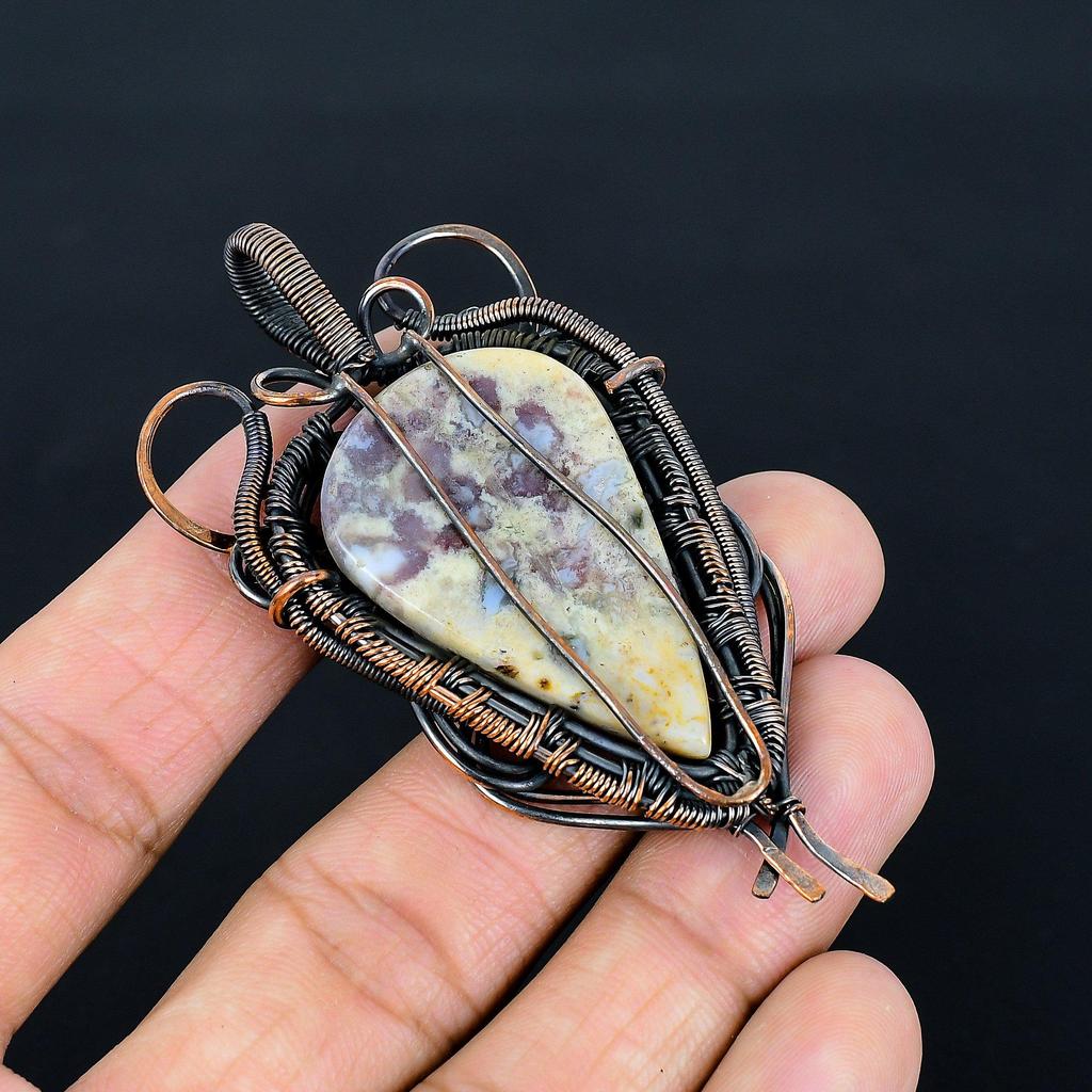 Кулон из мохового агата, обернутый медной проволокой 999 пробы, кулон ручной работы с драгоценным камнем, подарок на день рождения