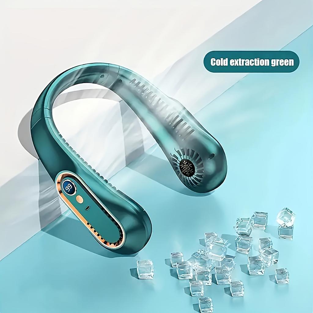 1pc Portable USB Charging and 5-speed Adjustable Neck Hanging Fan with Digital Display Screen, Suitable for Outdoor Exploration