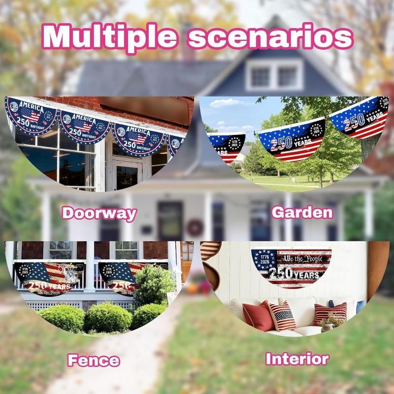 2PCS 250th Anniversary USA Flag, 1776-2026 Fan Flags,American Anniversary Flag for Wall, Front Door, Porch Outdoor Decorations