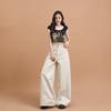 Milkshake rice wide-leg denim women's summer new splicing design high waist drape thin straight floor pants