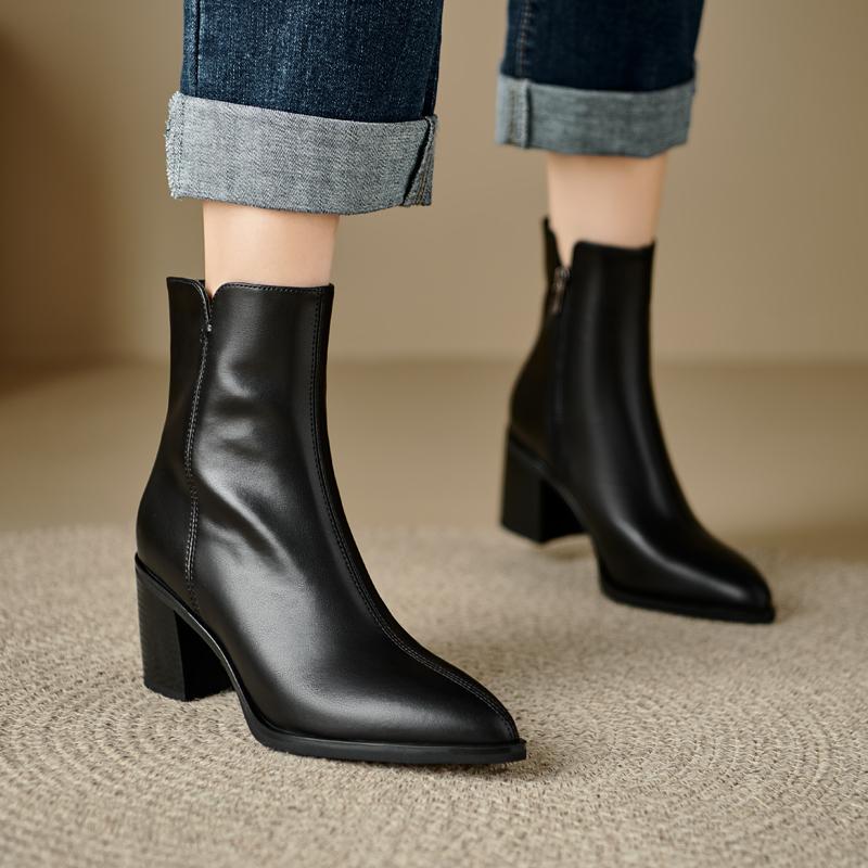 Fashion 2024 Autumn Women Boots Pointed Toe Chunky Heel Shoes for Women Concise Zipper Ankle Boots Chelsea Western Boots High Heels