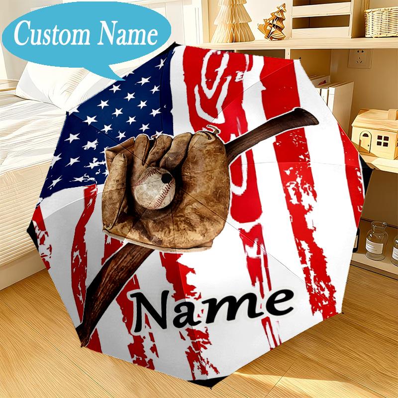 Custom Name Umbrella Baseball Glove Bat Umbrella 8-Frame for Travel, Camping, Casual Lightweight Portable, Essential for Family Gifts